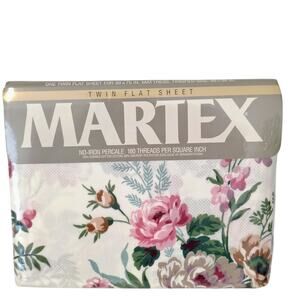 Martex Floral Lasalle II NoIron Percale Cotton Blend Twin Flat Sheet NEW Vintage